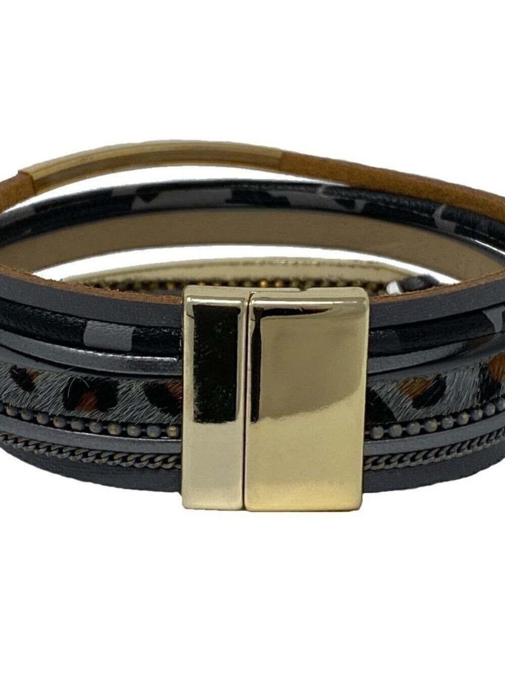 Goldtone Wild Stripe Multi-Strap Hinge Bangle